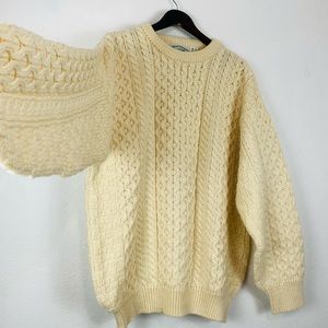 Aran Crafts Cream Cable Knit Crewneck Sweater